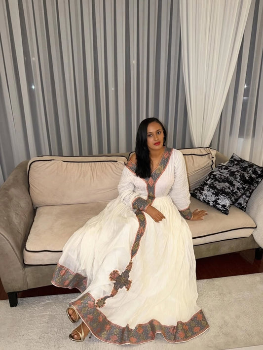 Brown Habesha Kemis – Classic Ethiopian Dress with Timeless Fit for Cultural Gatherings and Special Occasions