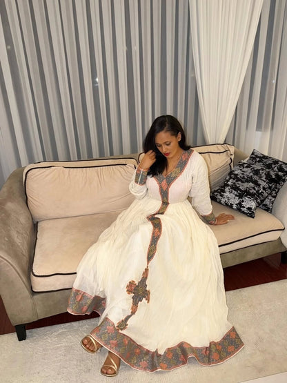 Brown Habesha Kemis – Classic Ethiopian Dress with Timeless Fit for Cultural Gatherings and Special Occasions