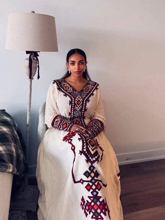 Purple Gondar Fetel Habesha Dress – Traditional Ethiopian Outfit with Cultural Detail for Celebrations and Special Occasions