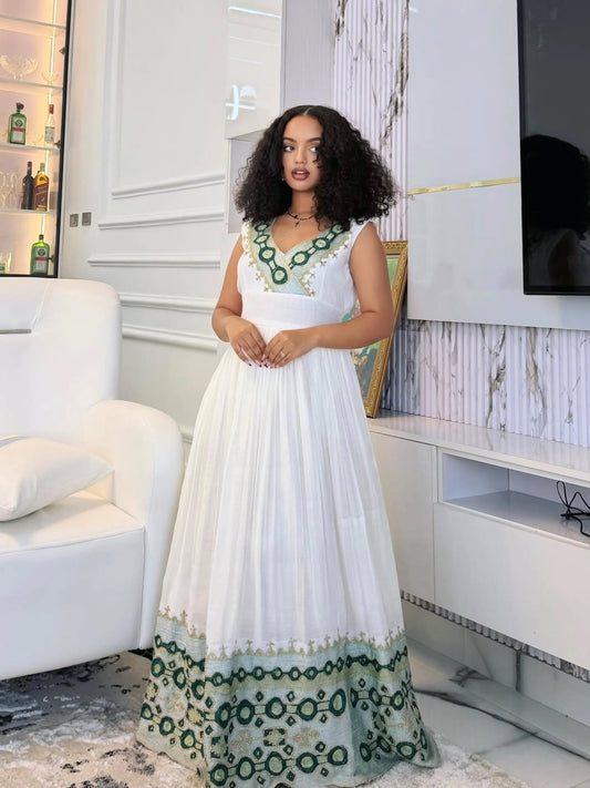 Green Ethiopian Libs – Modern Habesha Outfit with Clean Fit for Cultural Events and Everyday Elegance