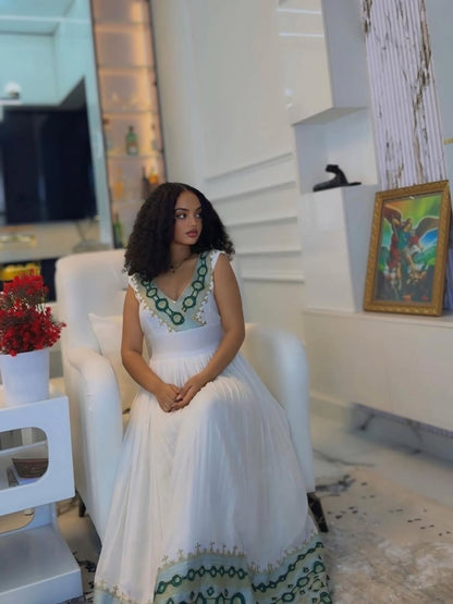 Green Ethiopian Libs – Modern Habesha Outfit with Clean Fit for Cultural Events and Everyday Elegance