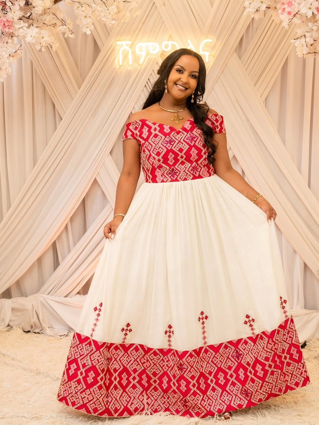 Red Ethiopian Traditional Dress  – New Design tilet Habesha Outfit for Weddings and Cultural Celebrations