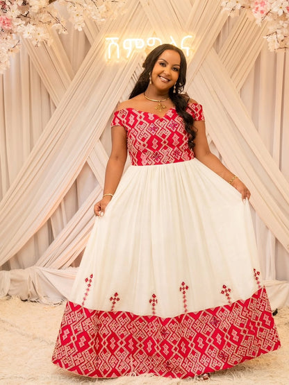 Red Ethiopian Traditional Dress  – New Design tilet Habesha Outfit for Weddings and Cultural Celebrations