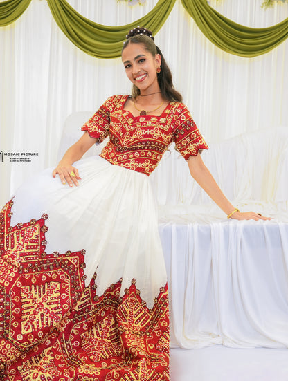 Red Habesha wedding  Zuria – Fitted Cotton Silhouette with Tilf Trim for Women bridal's
