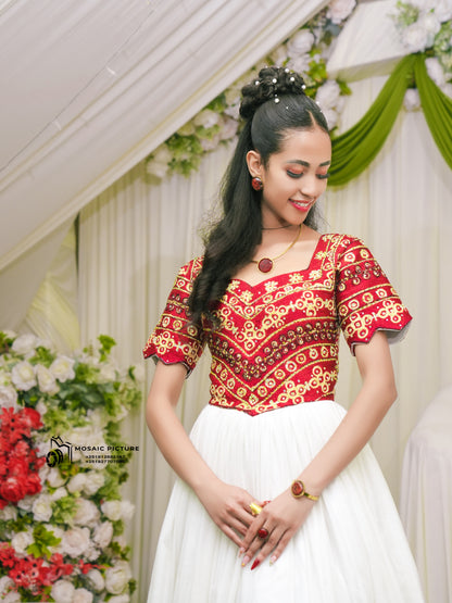 Red Habesha wedding  Zuria – Fitted Cotton Silhouette with Tilf Trim for Women bridal's