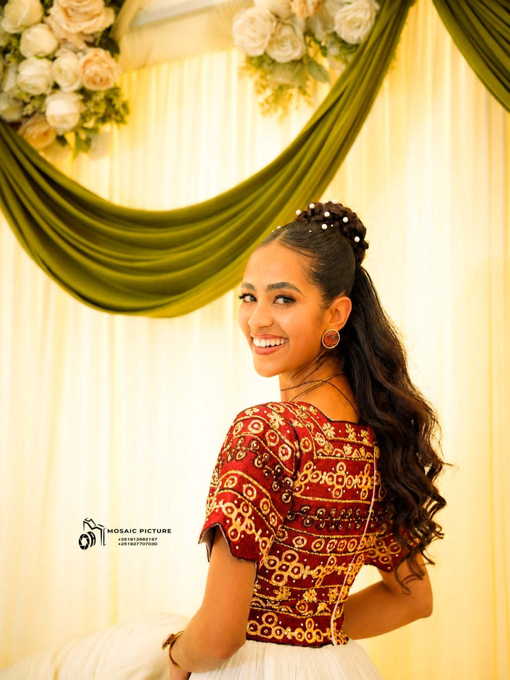 Red Habesha wedding  Zuria – Fitted Cotton Silhouette with Tilf Trim for Women bridal's