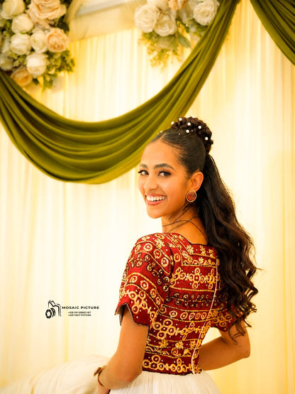 Red Habesha wedding  Zuria – Fitted Cotton Silhouette with Tilf Trim for Women bridal's