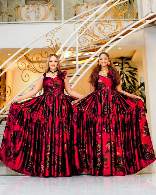 Red Habesha Zuria Chiffon Handcrafted Tibeb for Celebrations