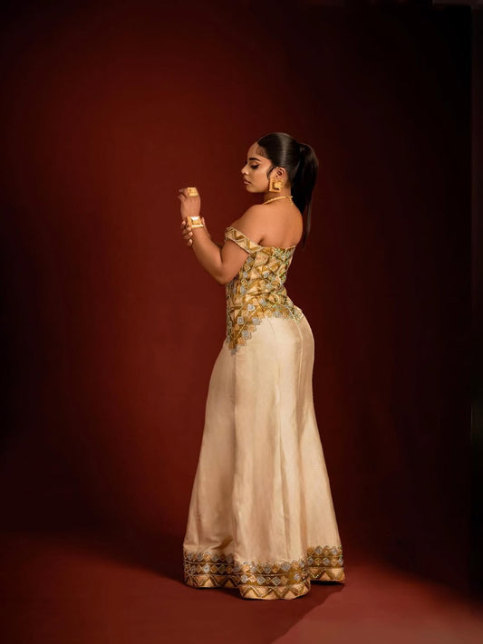 Gold Ethiopian Traditional Mermaid Dress – Luxurious Habesha Outfit for Weddings and High-End Celebrations