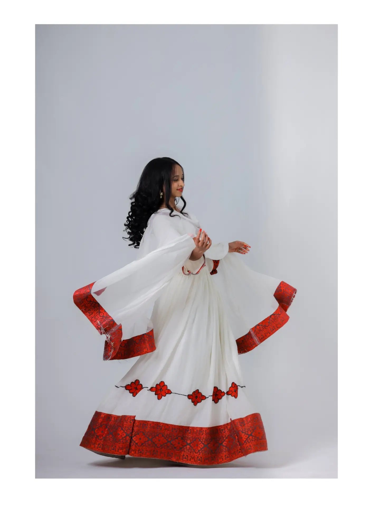 Red Tilf Ethiopian Dress | Traditional Zuria with Netela for Wedding