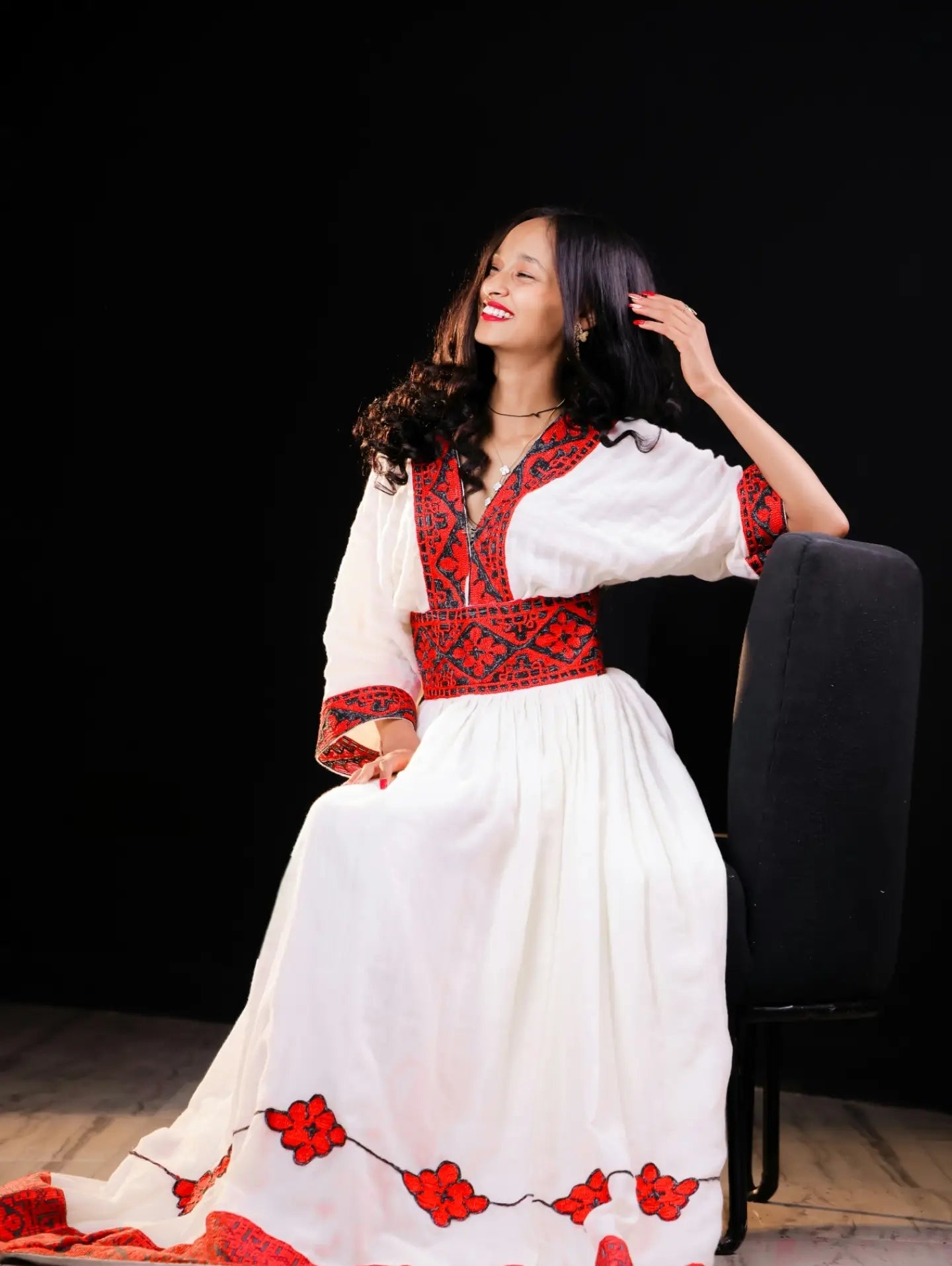 Red Tilf Ethiopian Dress | Traditional Zuria with Netela for Wedding