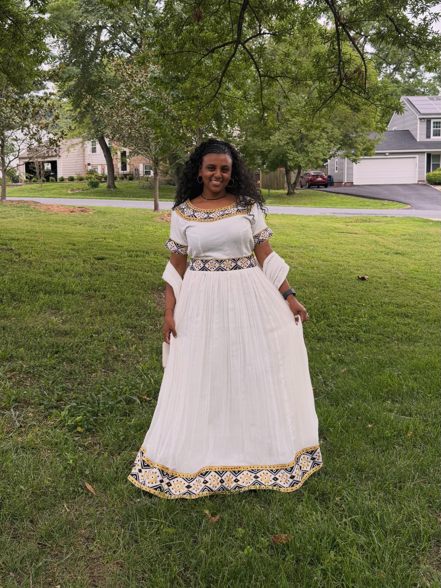 Red Ethiopian Dress - Chiffon Blend Traditional Woven Border for Holiday Celebrations