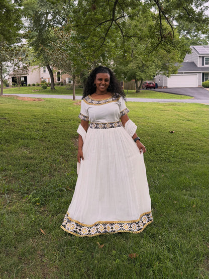 Red Ethiopian Dress - Chiffon Blend Traditional Woven Border for Holiday Celebrations