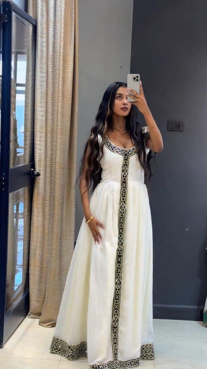 Black Habesha Zuria Cotton Blend Contemporary Tibeb for Events