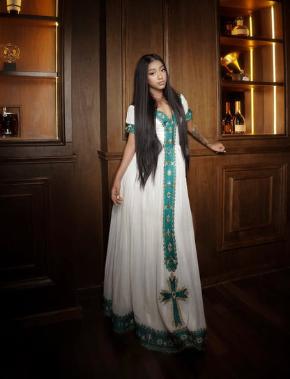 Soft Green Habesha Dress – Pastel Ethiopian Zuria for Special Occasions