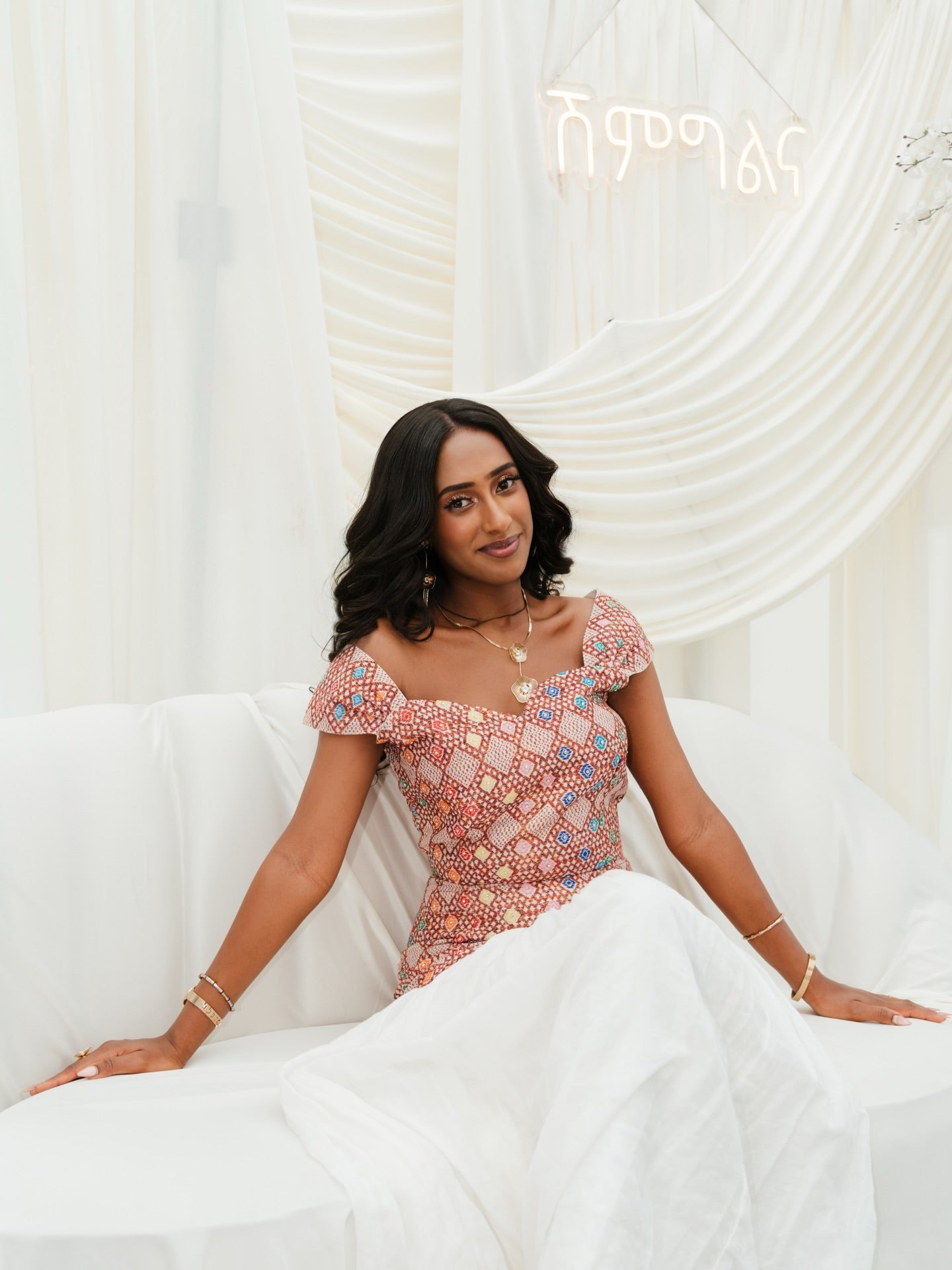 Red Habesha Kemis Cotton Traditional Tibeb Embroidery for Women