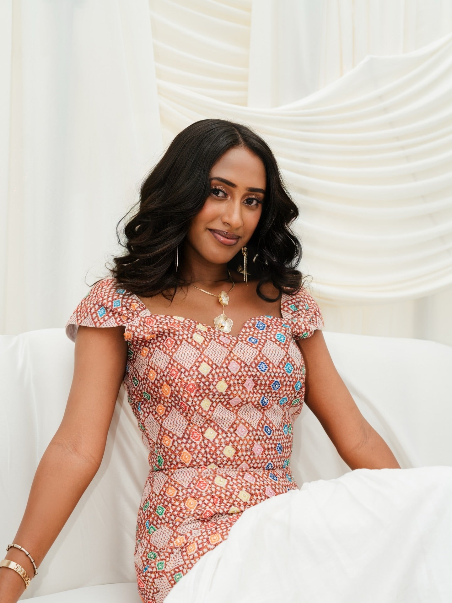 Red Habesha Kemis Cotton Traditional Tibeb Embroidery for Women