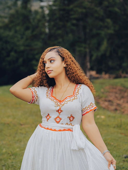 ቀይ የሀገር ባህል ልብስ | ለበዓላት ተስማሚ ቀላል የሐበሻ ልብሶች