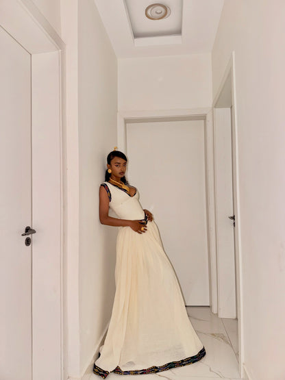 Ethiopia store Collection: White Habesha Dress for Genna Gatherings