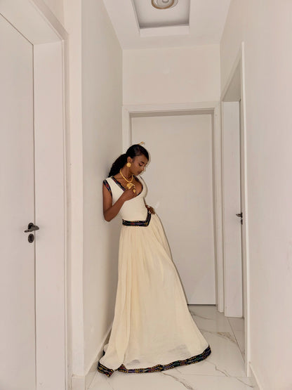 Ethiopia store Collection: White Habesha Dress for Genna Gatherings