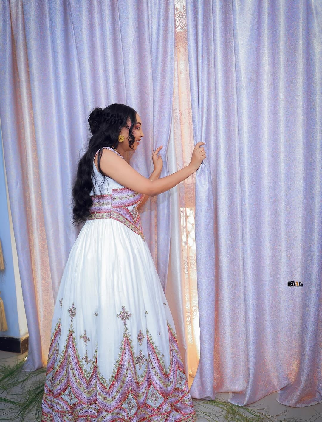 Pink Ethiopian Wedding Dress – Elegant Handcrafted Habesha Kemis with Intricate Embroidery for Weddings, Melse, and Cultural Celebrations