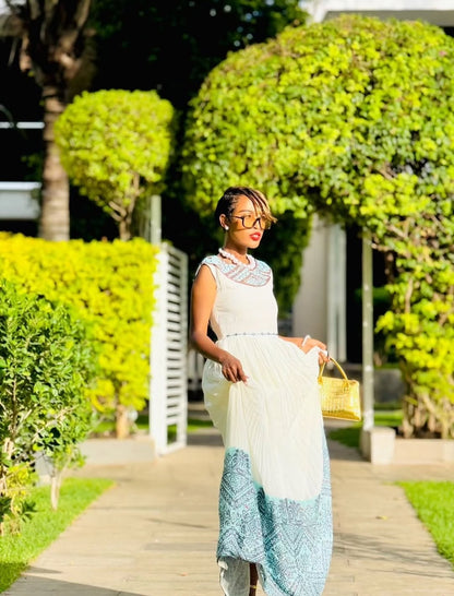 Blue Simple Habesha Zuria – Elegant Ethiopian Traditional Dress Designed for Comfort, Easy Styling, and Everyday Cultural Wear
