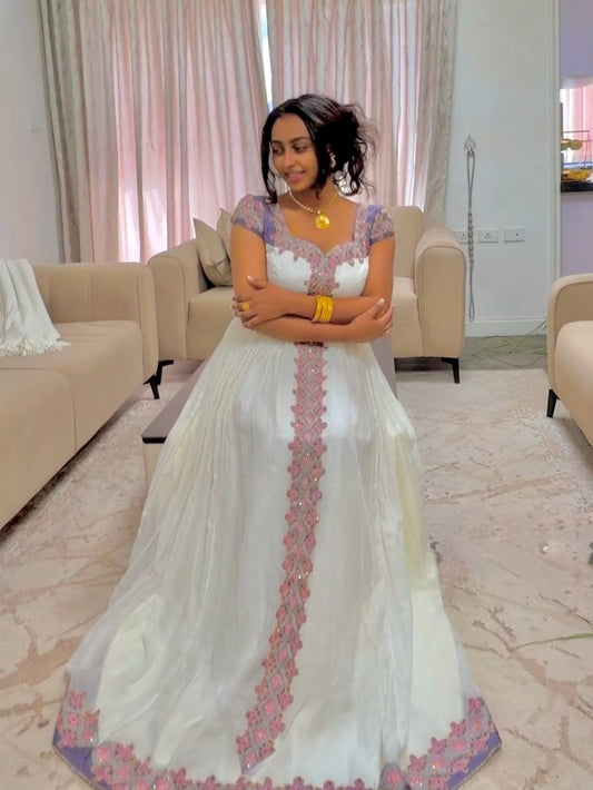 Purple Ethiopian Kemis – Modern Traditional Dress for Cultural Events and Special Occasions