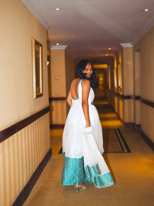 Emerald Green Ethiopian Libs with Traditional Tilet Embroidery – Elegant Habesha Dress
