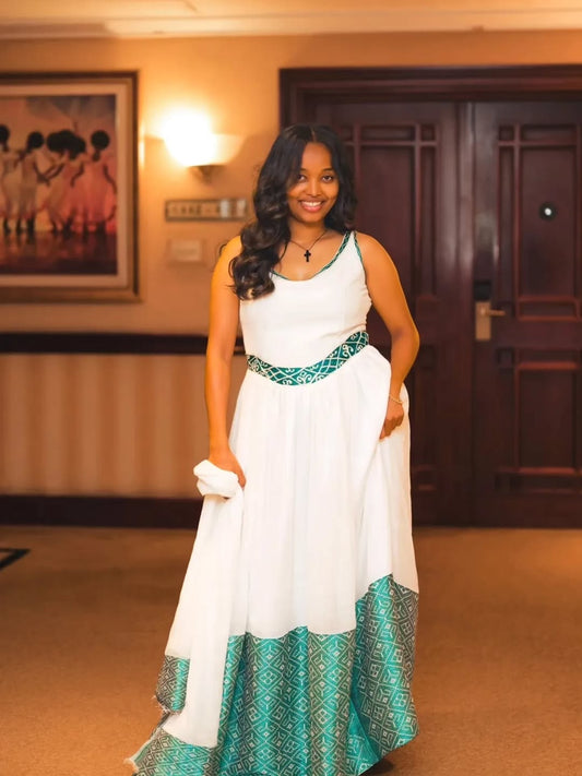 Emerald Green Ethiopian Libs with Traditional Tilet Embroidery – Elegant Habesha Dress