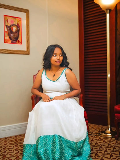 Emerald Green Ethiopian Libs with Traditional Tilet Embroidery – Elegant Habesha Dress
