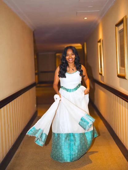 Emerald Green Ethiopian Libs with Traditional Tilet Embroidery – Elegant Habesha Dress