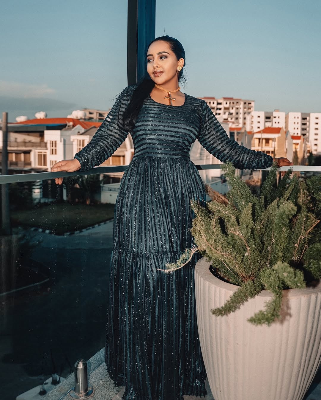 Green Habesha Shiffion – New Design Ethiopian Dress with Flowing Fabric and Elegant Traditional Style for Cultural Celebrations