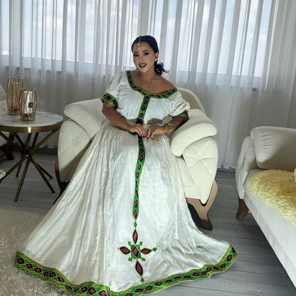Green Modern Habesha Zuria – Contemporary Ethiopian Dress for Women