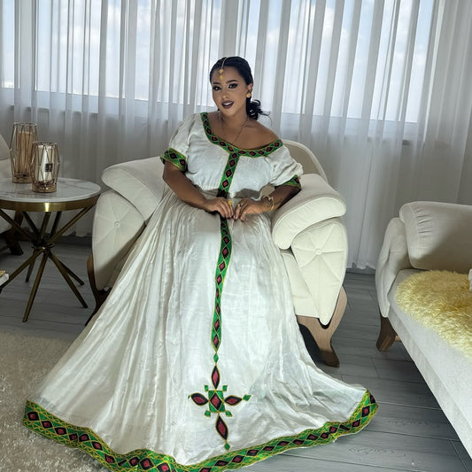 Green Modern Habesha Zuria – Contemporary Ethiopian Dress for Women