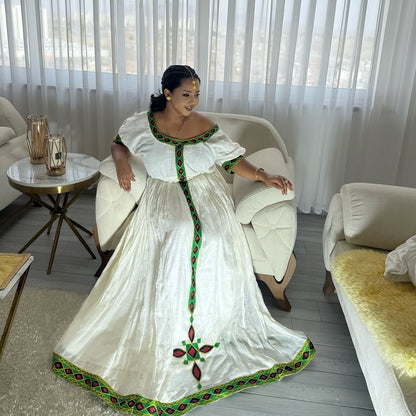 Green Modern Habesha Zuria – Contemporary Ethiopian Dress for Women
