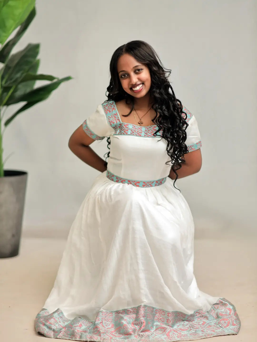Silver Habesha Kemis Cotton Tilet Pattern Embroidery for Festive Events