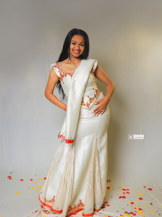 Red Modern Habesha Kemis – Contemporary Mermaid Style Evening Gown