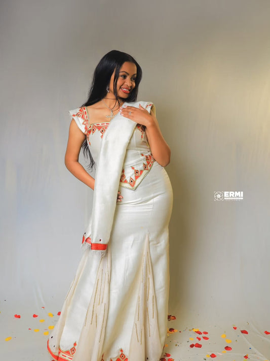 Red Modern Habesha Kemis – Contemporary Mermaid Style Evening Gown