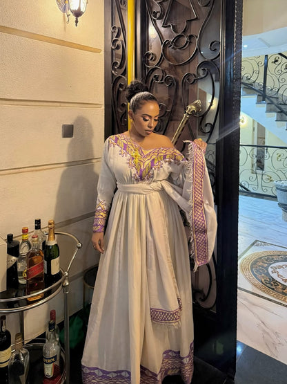 Red Ethiopian Traditional Dress – Bold Cultural Outfit with Handwoven Tibeb Embroidery for Weddings, Holidays & Special Occasions