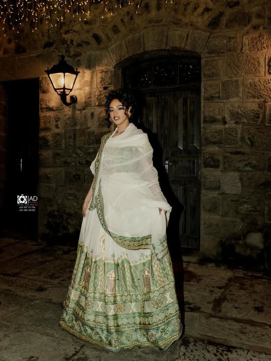 Gold & Green Ethiopian Wedding Dress – Bridal Habesha Kemis