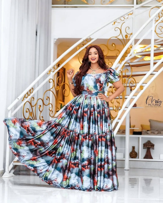 Multi Color Silk habesha Shiffon – Vibrant Ethiopian Culture Dress Inspired by Traditional Habesha Elegance