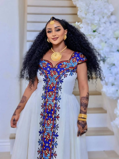 Purple Habesha Zuria – Royal Deep Purple and Multi-Color Embroidered Ethiopian Traditional Dress for Weddings & Formal Events