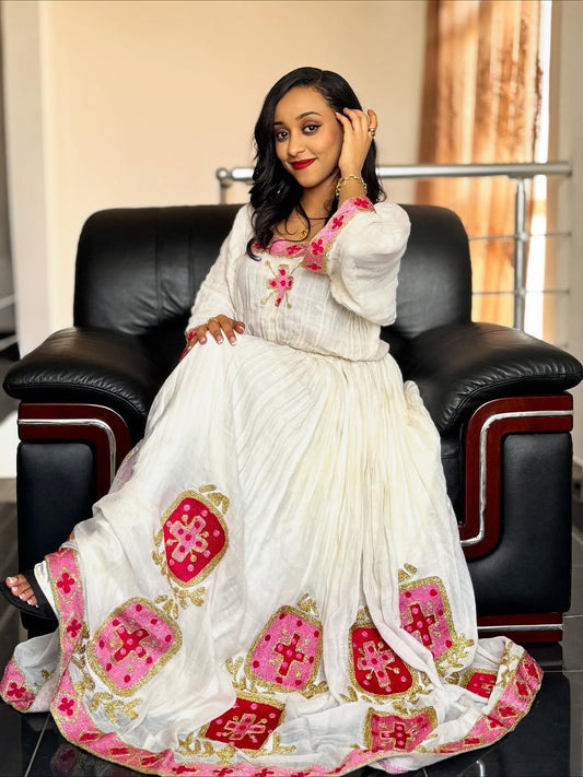 White Ethiopian Clothing | Classic Cotton Habesha Dress for Church