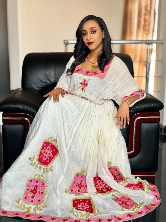 White Ethiopian Clothing | Classic Cotton Habesha Dress for Church
