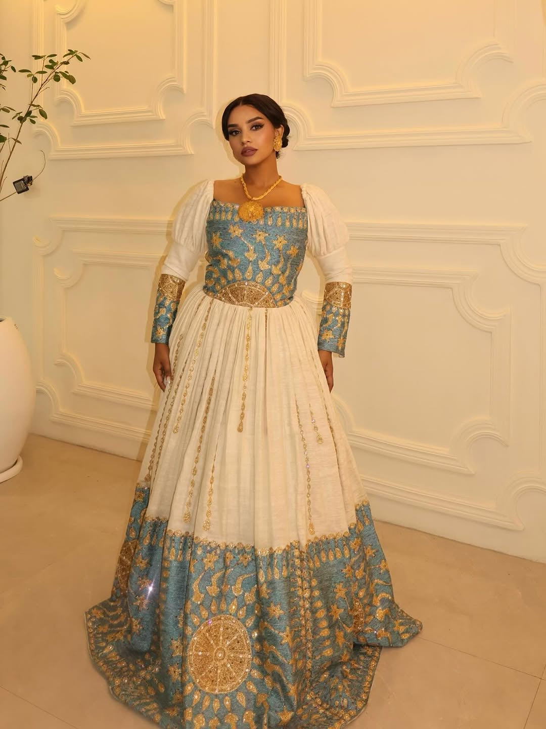 Habesha Wedding Dress | Blue Traditional Ethiopian Kemis