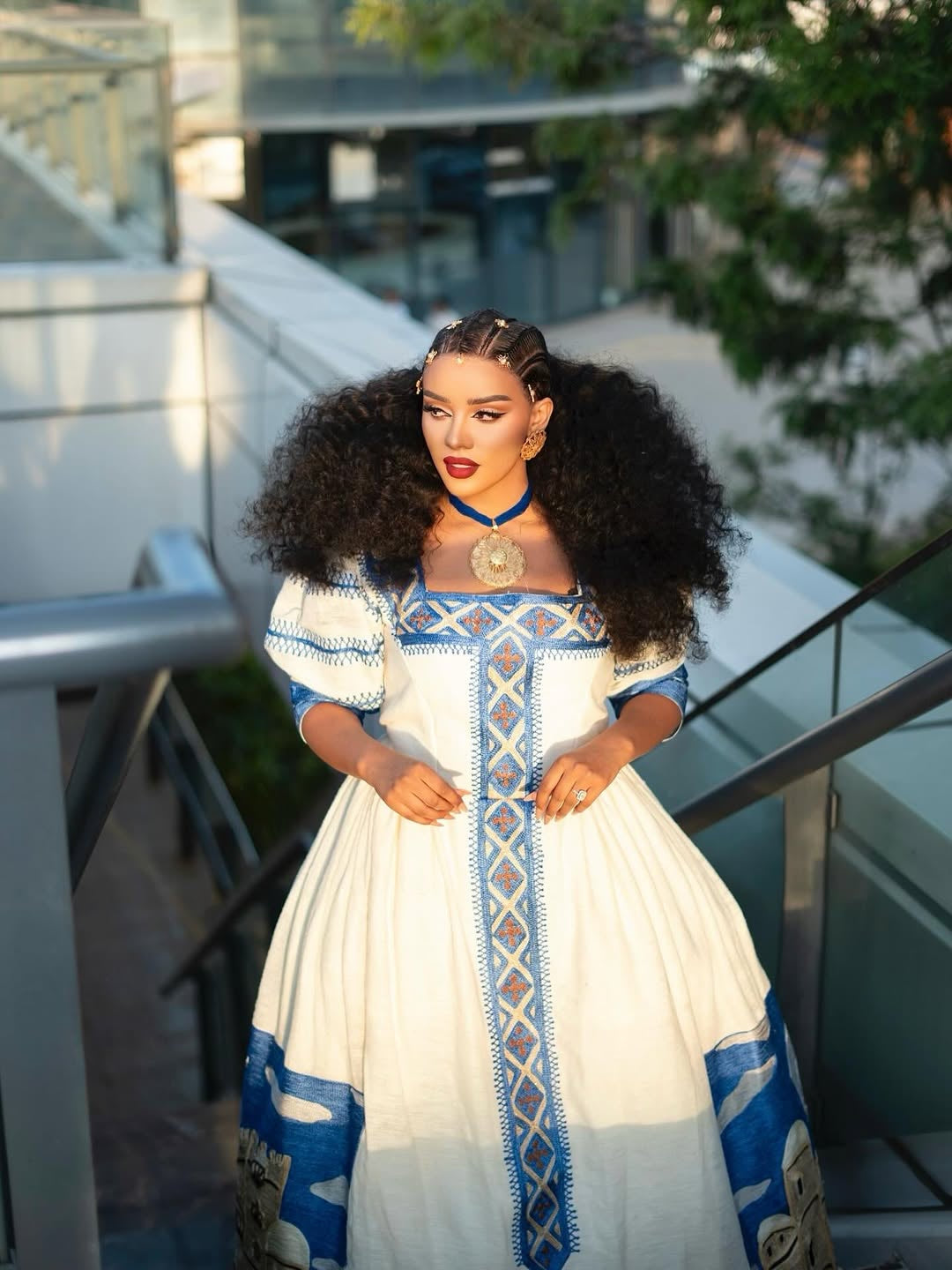 Blue Habesha Kemis – Handwoven Ethiopian Dress for Cultural Events