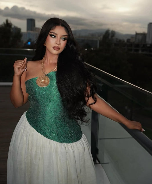 Green Habesha Dress – Everyday Ethiopian Outfit for Cultural Wear and Casual Gatherings