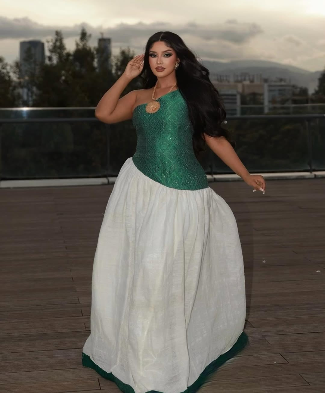 Green Habesha Dress – Everyday Ethiopian Outfit for Cultural Wear and Casual Gatherings