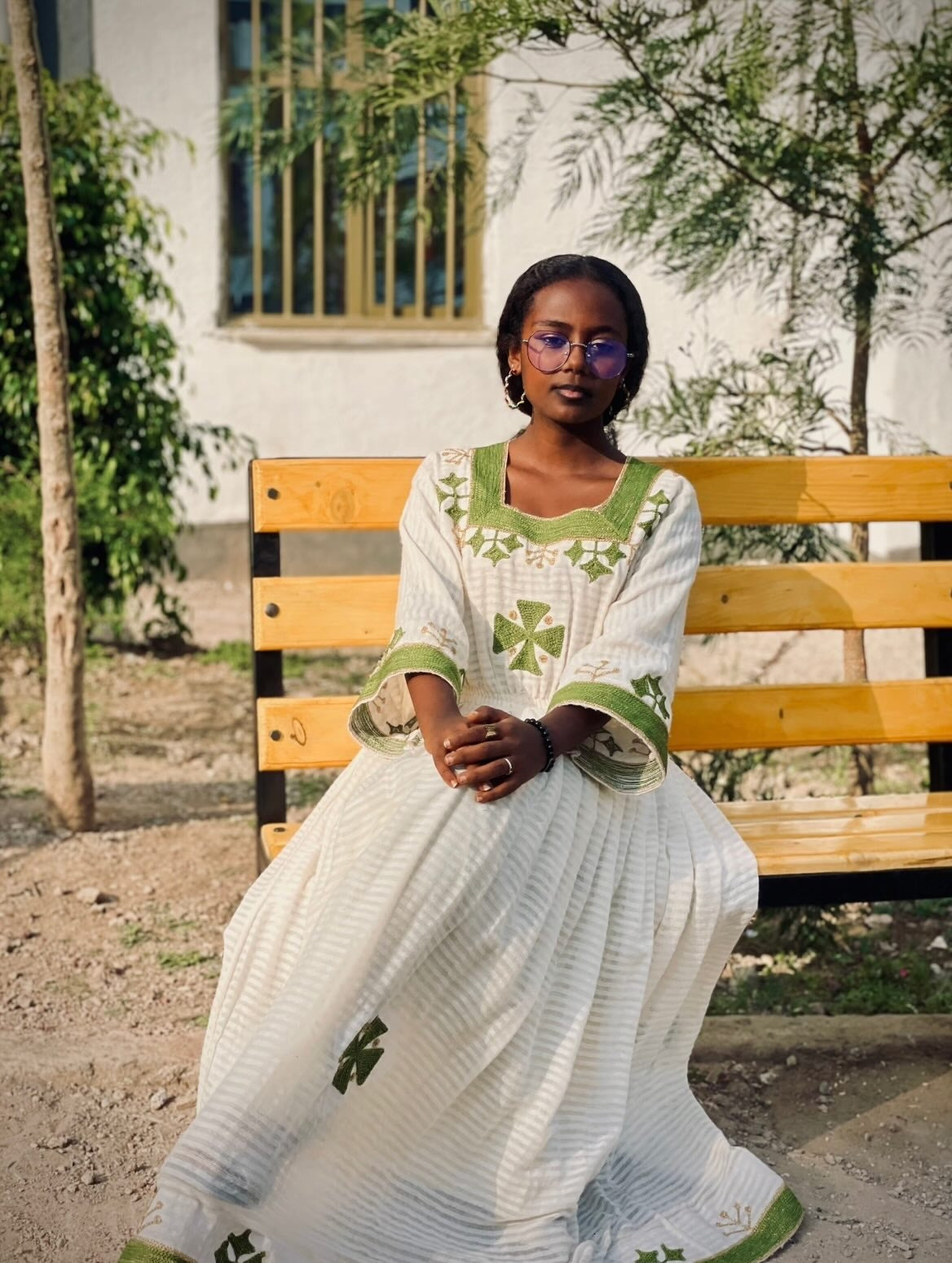 Green Habesha Zuria Cotton Tibeb Embroidery for Women