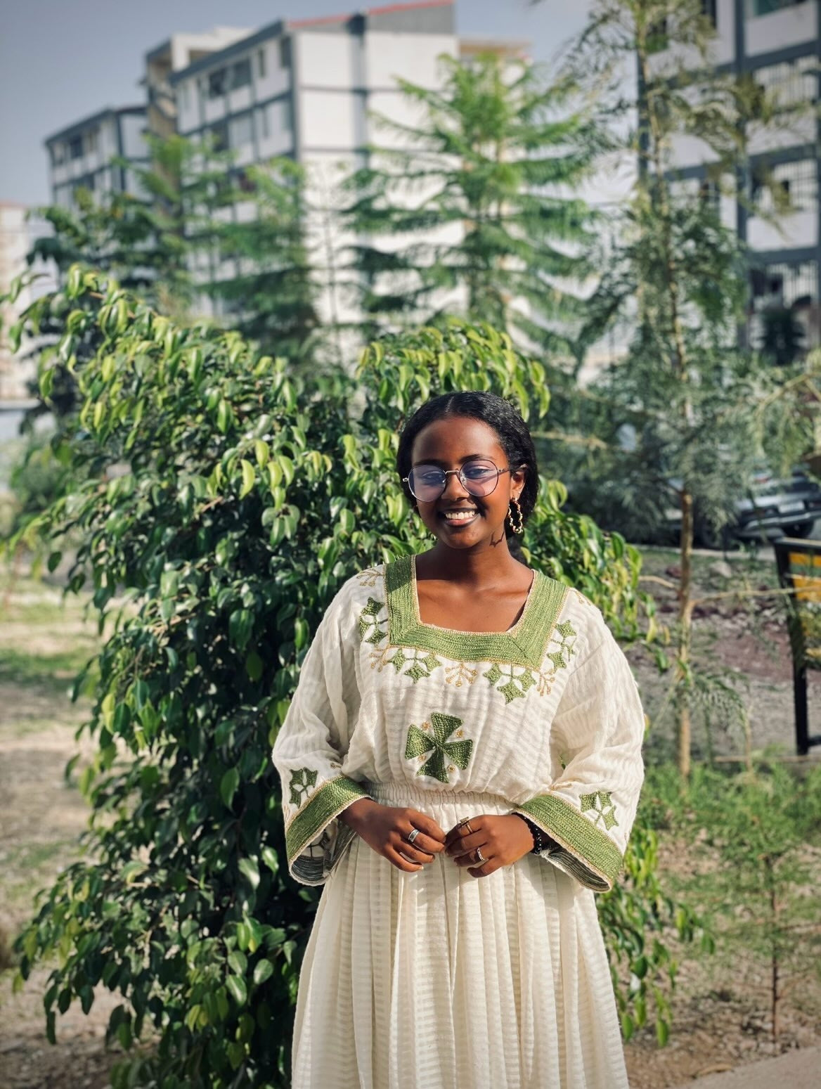 Green Habesha Zuria Cotton Tibeb Embroidery for Women
